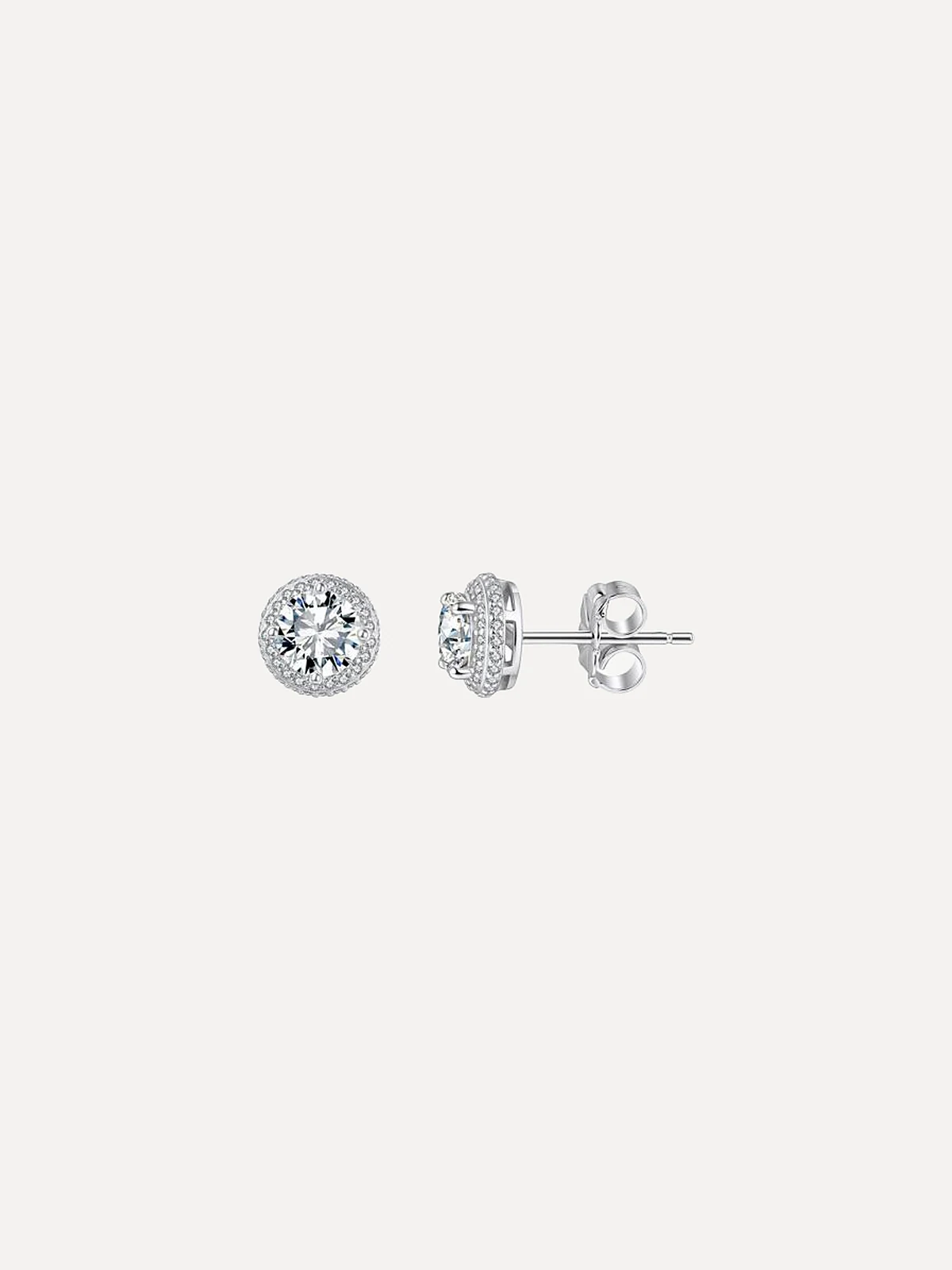 Halo Round Moissanite Studs - View 1
