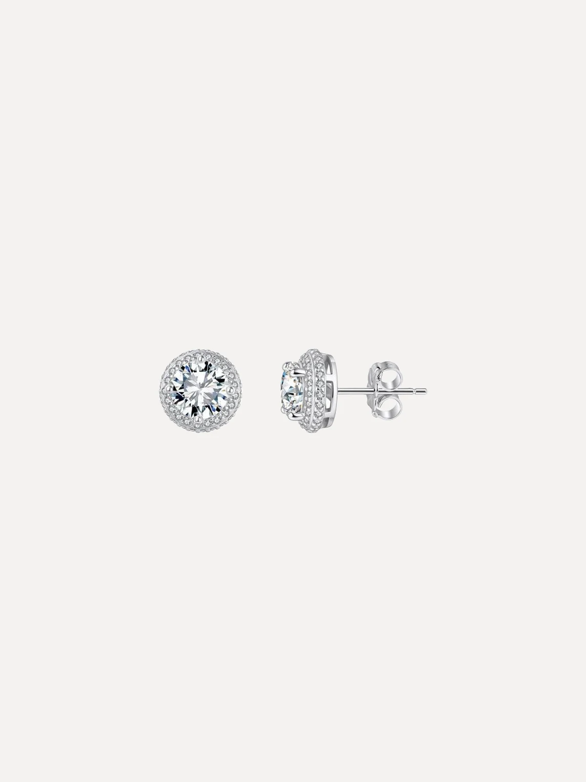 Halo Round Moissanite Studs - View 2