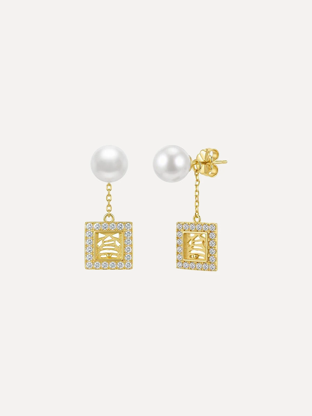 Pearl Square Drop Earrings I - View 2