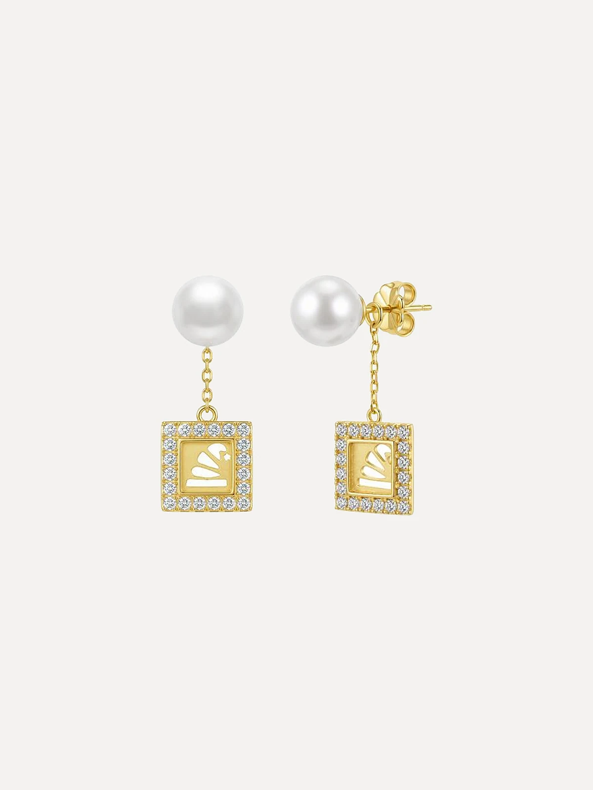 Pearl Square Drop Earrings III - View 2