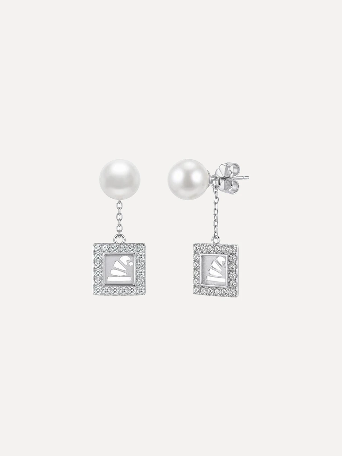 Pearl Square Drop Earrings III - View 1